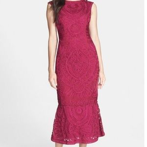 Soutache Lace Overlay Mermaid Dress - Fuscia
